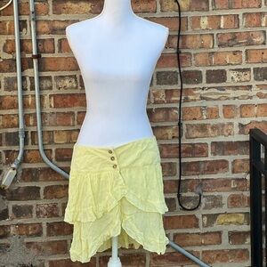 Free People Light Yellow Ruffled Midi Skirt